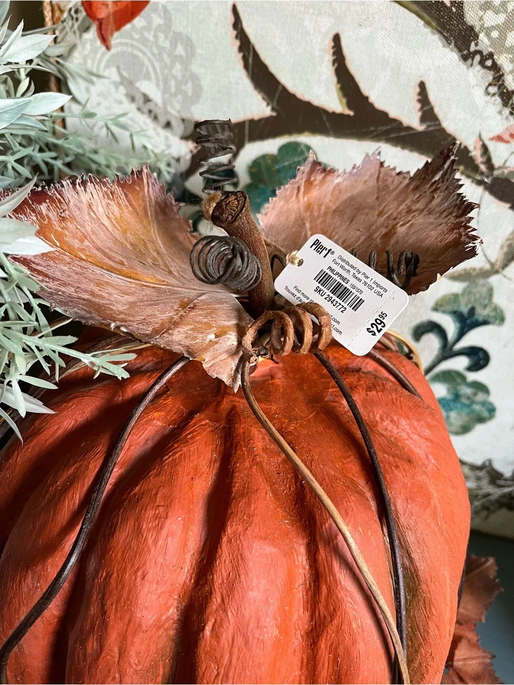 NWT PIER 1  Autumn Orange Decorative Pumpkin - Rustic Fall Home Holiday Accent